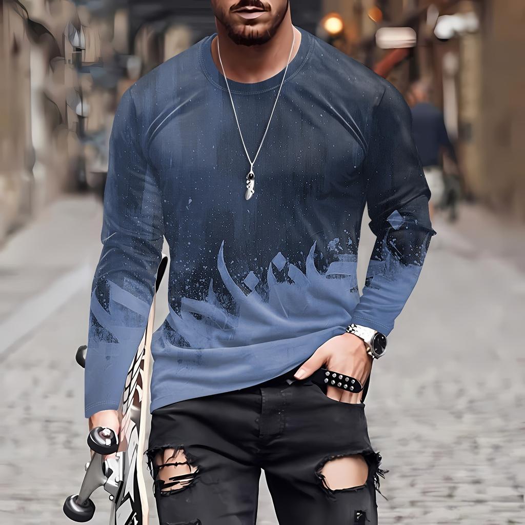 Men's T Shirt O-Neck Clothing Apparel Outdoor Long Sleeve Print Fashion Designer Vintage