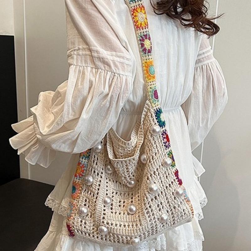 Женская вязаная шерстяная сумка через плечо с цветочным узором в стиле бохо-фолк, сумка-тоут Relaxant