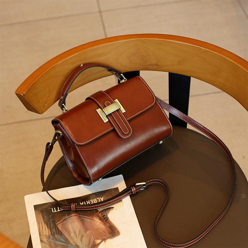 Genuine Leather Women's Small Square Bag 2025 Summer New Cowhide Handbag Shoulder Crossbody Underarm Bag