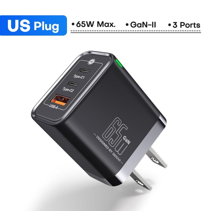 QOOVI Зарядное устройство GaN 65 Вт, USB Type C, быстрая зарядка, адаптер быстрой зарядки 4,0, зарядное устройство USB-C PD для Samsung Xiaomi Macbook iPhone ipad