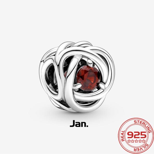 Роскошный серебряный 925 пробы февральский фиолетовый камень рождения вечность круг шарм подходит модный браслет 925 пробы серебряный шарм модные ювелирные изделия для девочек