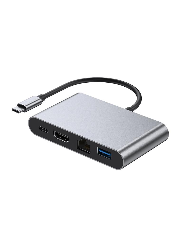 Док-станция 4 в 1 TYPE-C к RJ45 100M HDMI USB3.0 PD Интерфейс Адаптер-хаб
