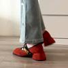 Квадратная головка толстый каблук красные одинарные туфли женские 2025 новые французские ретро Мэри Джейн высокие каблуки не надоели