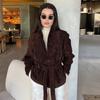 Замшевые куртки Пальто Женские Повседневные С длинным рукавом Свободные Лоскутные Пальто Женские Куртки-бандажи Новое Пальто Хай-стрит