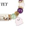Durable Elastic Rope Jewelry Halloween Beaded Bracelet with Ghost Charm, Cute Stretch Bracelet, Exquisite Translucent Bead Vintage Gothic Style