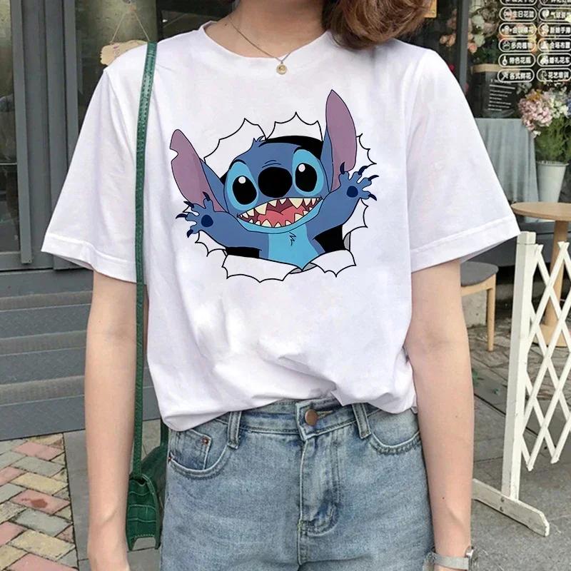 Funny Kawaii Shirt Disney Lilo Stitch Cartoon T Shirt Stitch Cute Manga T-shirt Y2k Graphic Tshirt Top Tee Clothes