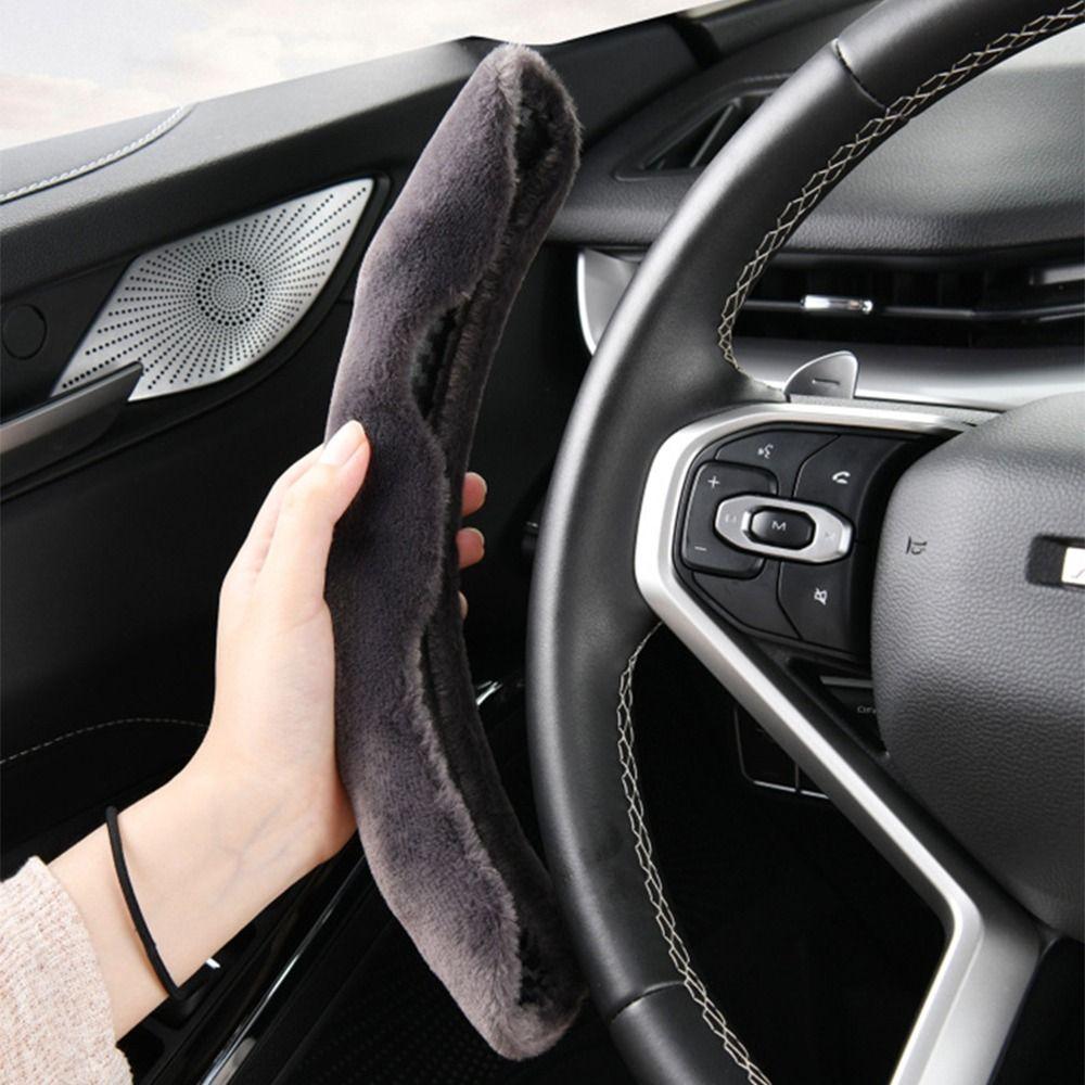 2Pcs Soft Car Steering Wheel Cover Plush Steering Wheel Protector Auto Steering Cover General