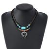 Butterfly-shaped Wooden Beaded Double-layer Necklace, Women's Retro-style Woven Rope Collarbone Chain