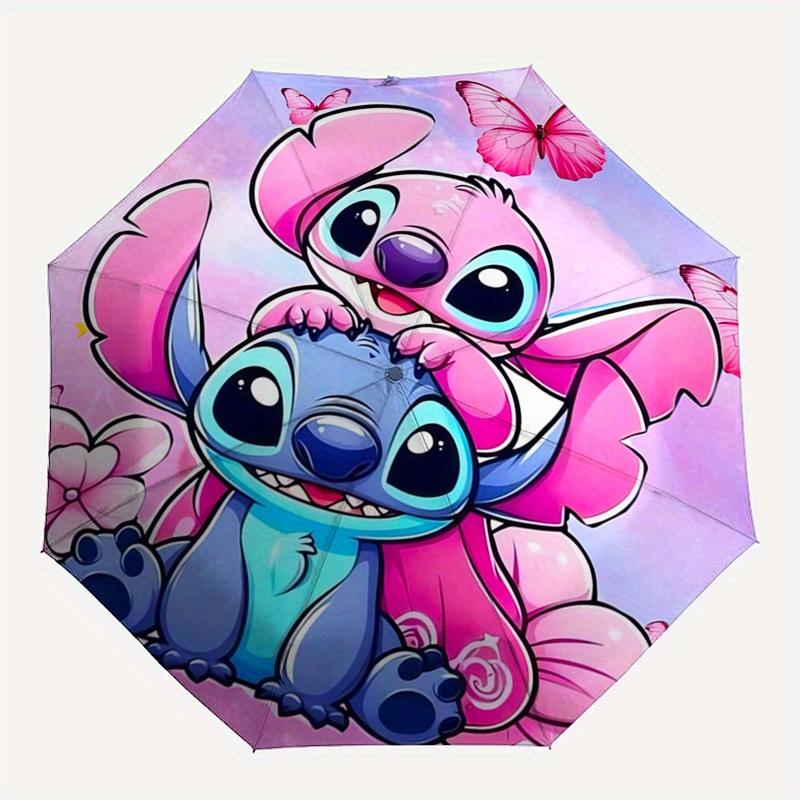 Stitch,Butterflies Automatic Folding Umbrella Simple 8 Rib Design, Bright Cartoon Pattern, Durable Iron Frame, Suitable For Travel, Outdoo