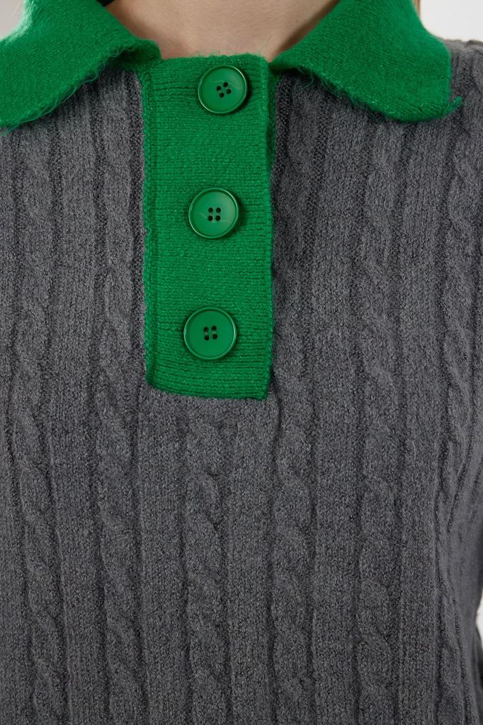 Women's Fashion Stylish Sweater Stone Soft Textured Polo Neck Color Blocked Knitwear Sweater