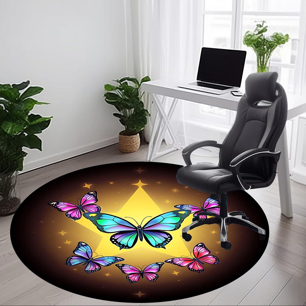 1pc Butterflies Star Office Round Rug, Non-slip, Soft and Durable Office Rug for Interior Decoration, Perfect for Office, Beautiful Decoration yy26032