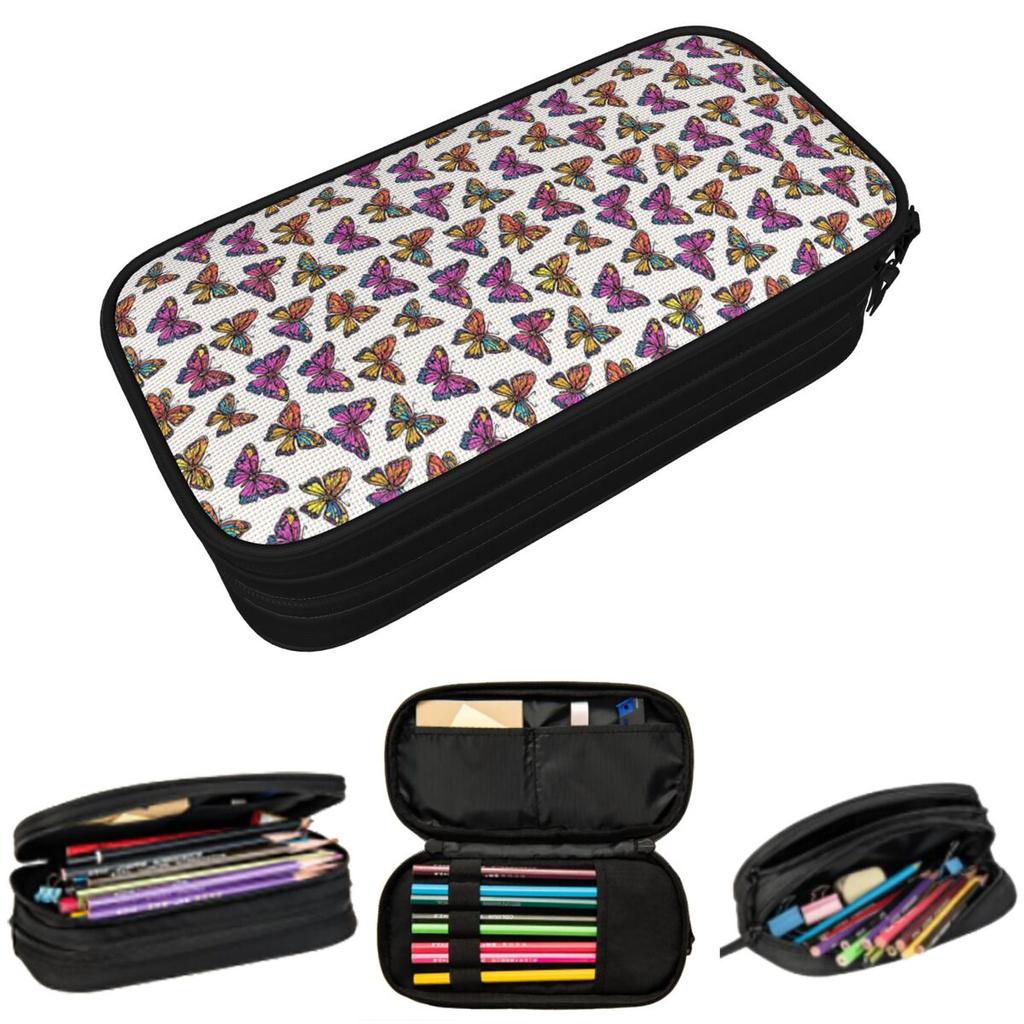 Colour Butterfly Pattern Pencil Case for Boy Girl Gifts Pen Box Pencil Bag Stationery Supplies Pen Holder Bag