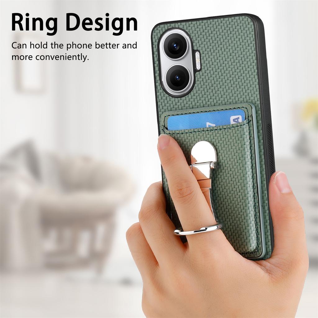 For Xiaomi Redmi Turbo 4 Pro 5G Leather Phone Back Cover with Kickstand and Card Slots Carbon Fiber Texture