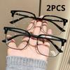 2Pcs Retro Half-Frame Flat Glasses Frame Big Face Men'S Big Frame Slim Eyebrow Line Eye Lens Frame Optical Glasses