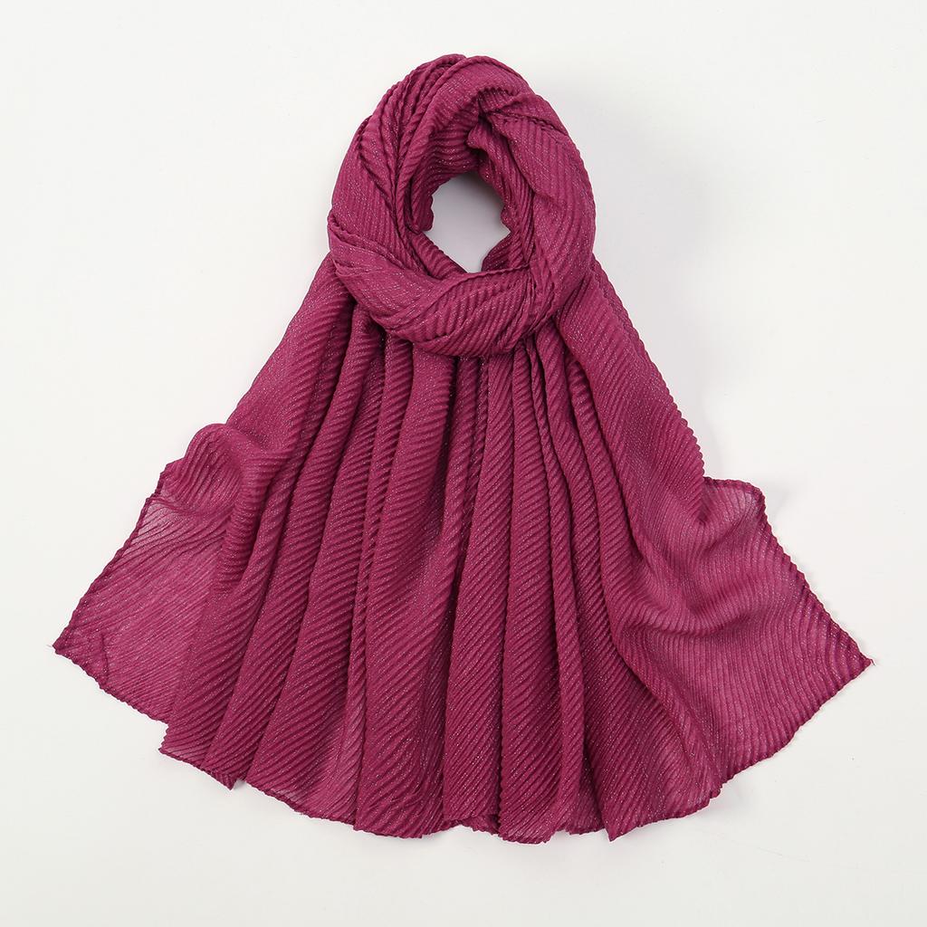 Big Size Pleated Shimmer Cotton Hijab Scarf For Women Muslim Long Shawls Solid Headscarf Wraps Islamic Headband Turban 180*90cm