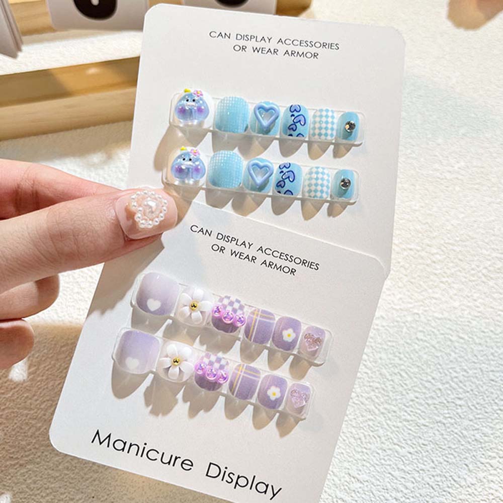 Flower Kids Cartoon Fake Nails Bears Cartoon Nail Accessories Children False Nails Kids Toys