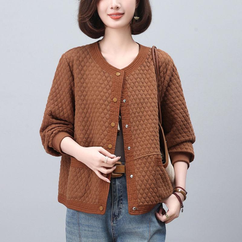 Women's Midlife & Senior Round Neck Loose Jacket - New 2025 Spring/Autumn Casual Baseball Cardigan