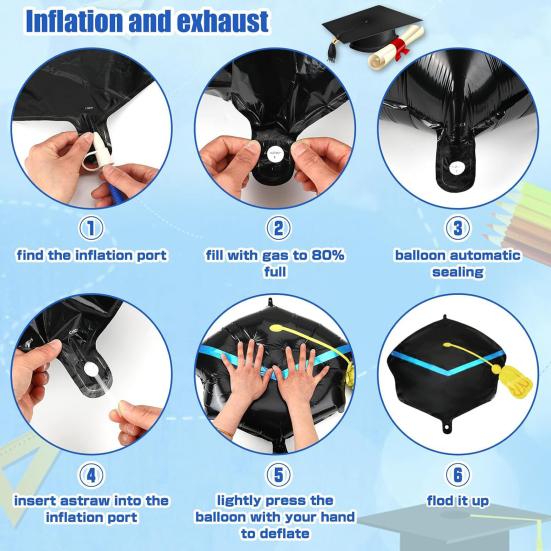 10 шт. черных воздушных шаров в форме выпускного колпачка, большие воздушные шары из майларовой фольги в форме академической колпачка с кисточкой для выпускников 2025 года, украшения для выпускного вечера