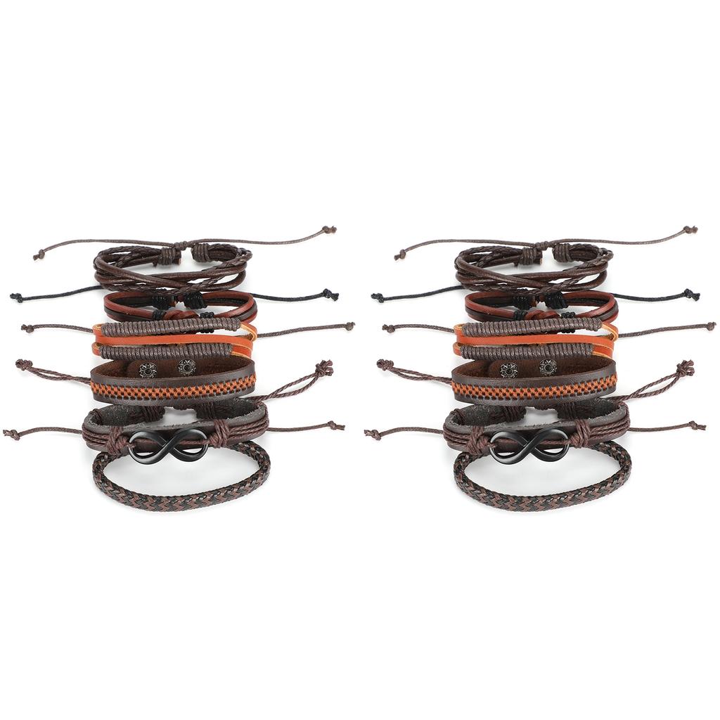 2 Sets Braided Bracelet Multilayer Leather Knit Fashionable Bangles Unisex Wrist Jewelry