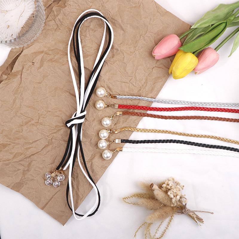 Ретро PU плетеный жемчужный пояс-цепочка на талию универсальный женский кожаный веревочный пояс на талию джинсы платья одежда аксессуары