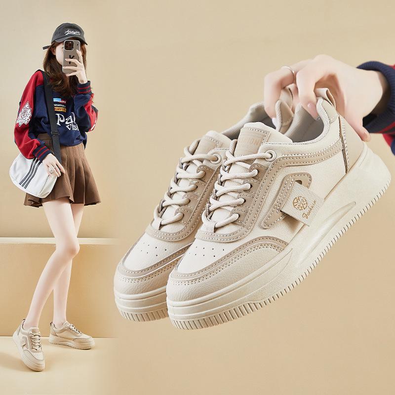 Осень 2024 Белые корейские кроссовки на платформе для женщин - Модель GH-019