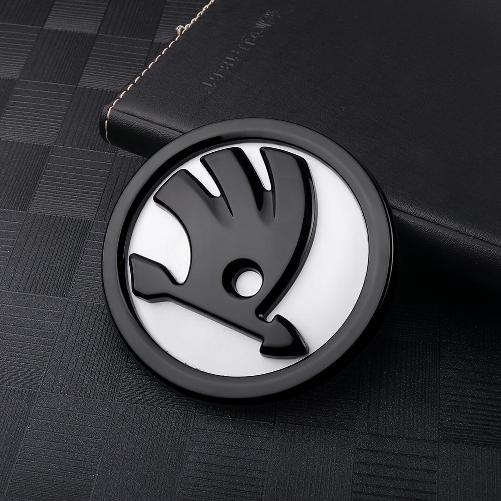 AHUQ1 80/90mm Car Front Rear Custom Emblem Stickers Accessory For Skoda Octavia Fabia Rapid Superb Yeti Enyaq Kodiaq Kamiq Karoq Scala