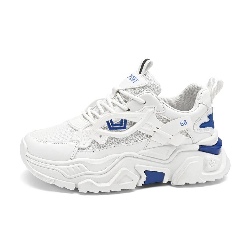 Большие размеры 45, массивные кроссовки для мужчин, кроссовки для бега, модная повседневная кожаная сетка, дышащая, увеличенная высота, спортивная обувь на плоской платформе