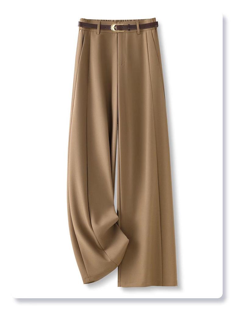 Бежевые женские брюки палаццо с высокой посадкой и драпировкой - Коллекция весна/лето 2025