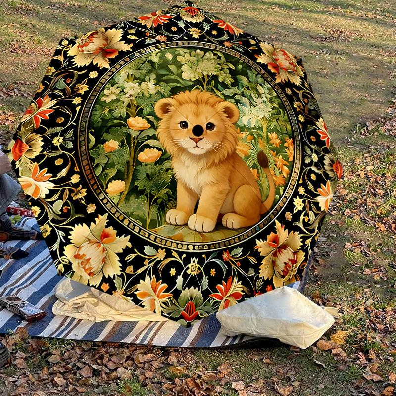 1PC Floral Pattern Lion Cub Umbrella-8-Rib Reinforced, Automatic Open, Lightweight & Durable, Cute Fashion Accessory for Outdoor-K1284