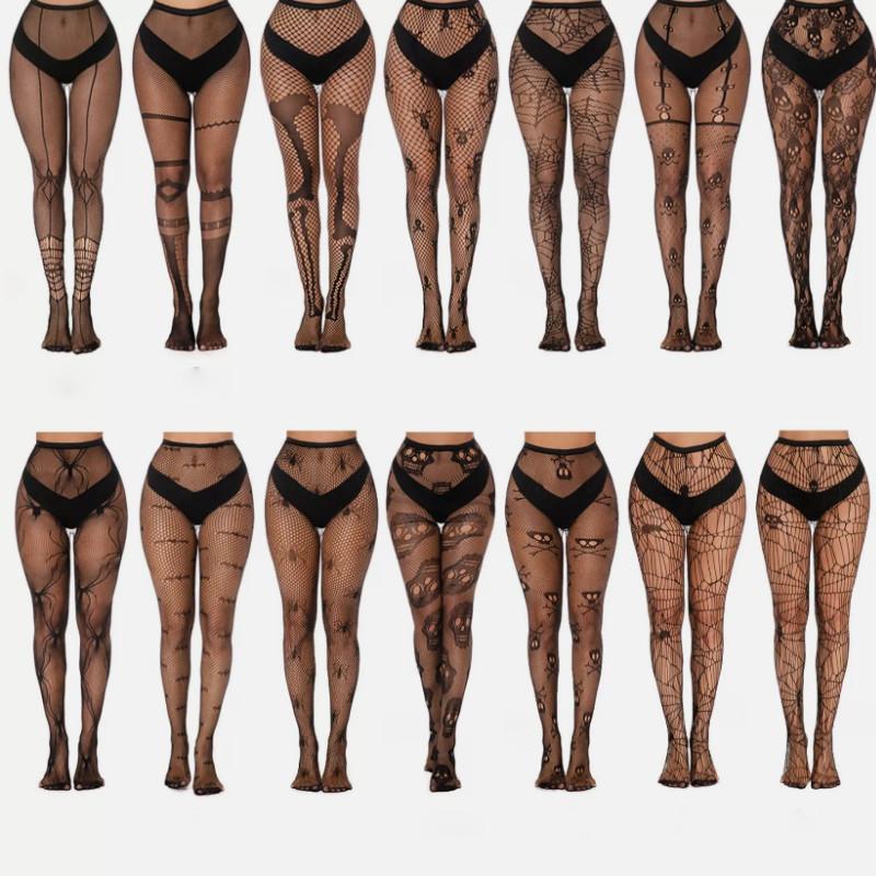Набор сетчатых чулок на Хэллоуин с очаровательным дизайном черепа для молодых взрослых**