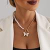 Foreign Trade Special Jewelry, Temperament Imitation Pearl Bead Splicing Aluminum Chain Necklace Jewelry, White Imitation Fritillary Butterfly