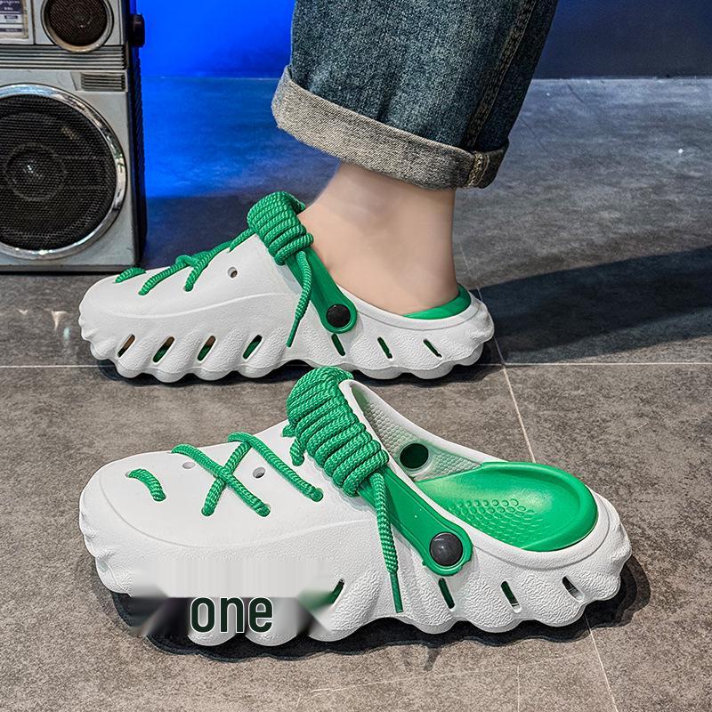 Мужские летние туфли с кокосовыми отверстиями - Нескользящие пляжные сандалии двойного назначения и спортивные шлепанцы