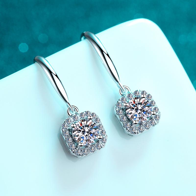 Серьги из стерлингового серебра 925 пробы, женские квадратные серьги-крючки для сумок, аксессуары для ушей, золото Pt950, 50 очков, серьги из камня Мосан