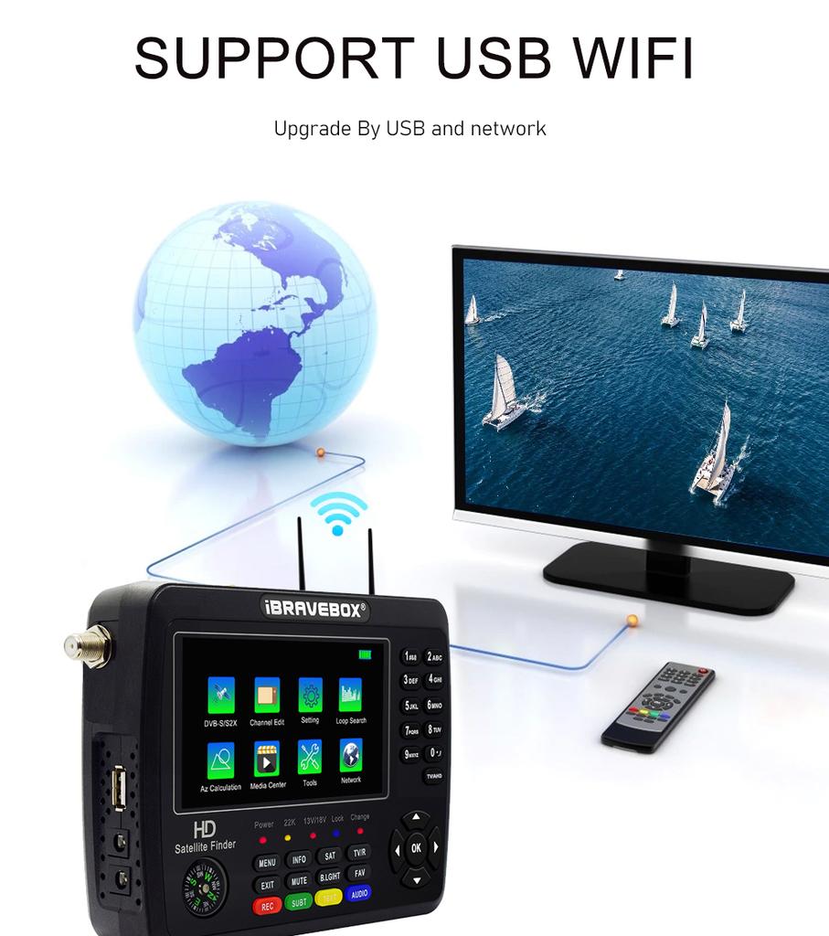 IBRAVEBOX V10 Finder Max+ HD Поиск сигнала спутникового телевидения DVBSS2S2X Цифровой портативный измеритель сигнала