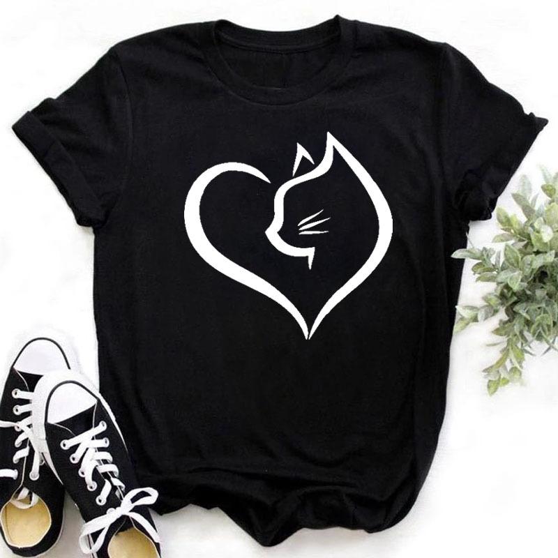 100% Polyester Women's Summer Casual Top with Cute Cat Dog Paw Print round Neck Short Sleeve T-shirt Fashion High Street Style gift