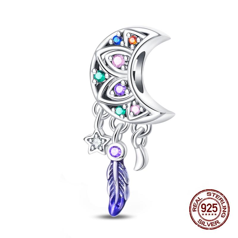 Fashion Copper Feather Colorful Luminous Dreamcatcher Charms Bead Fit Original Bracelets Exquisite Diy Jewelry Gift