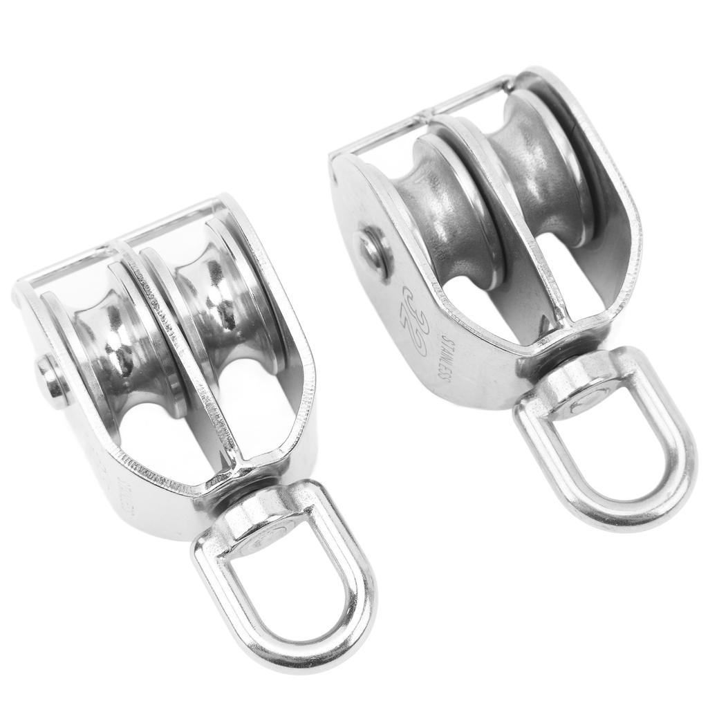 2PCS Double Pulley Block M32 Roller Wheel Stainless Steel 360 Degree Rotation Pulley for Cable Lifting
