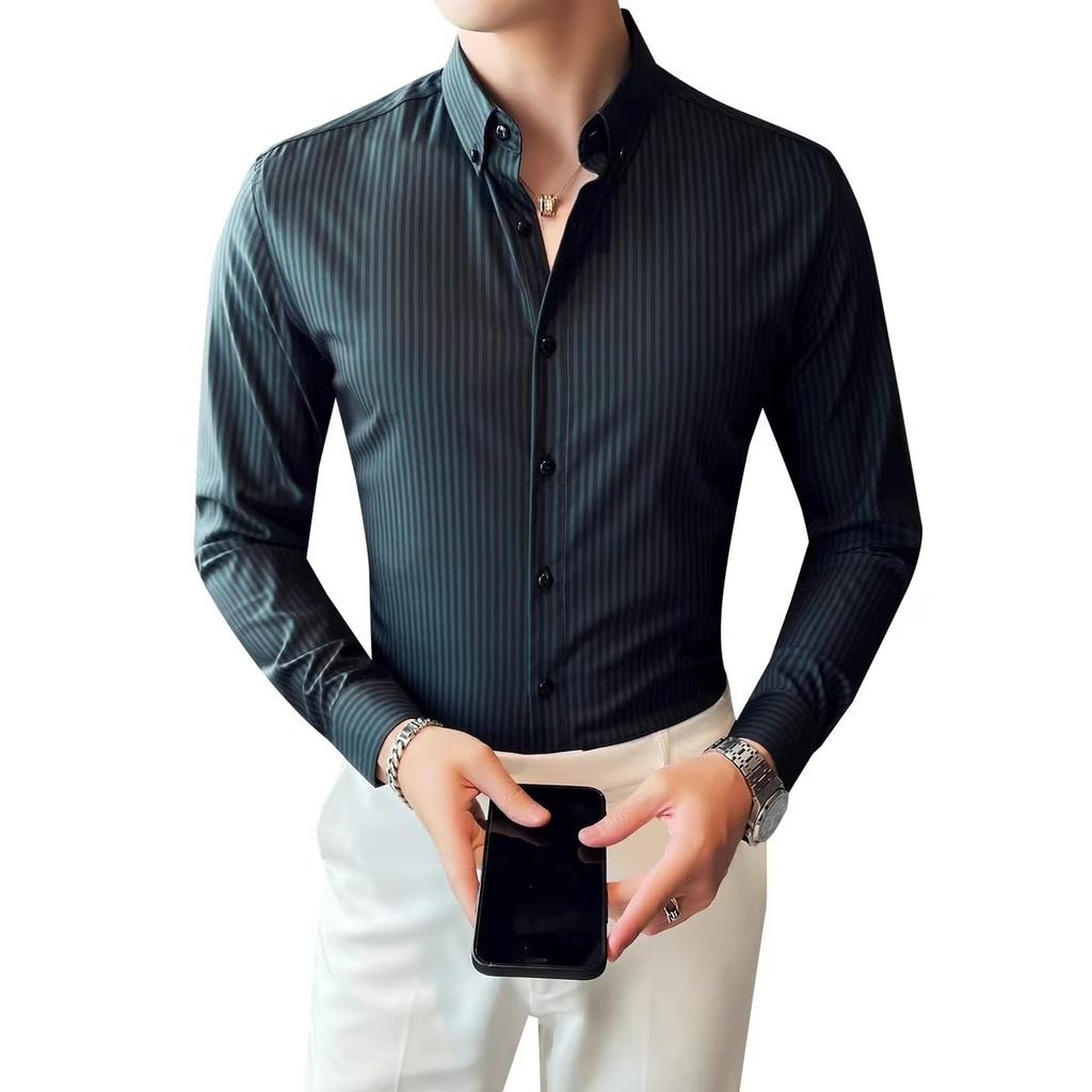 Осенняя новая полосатая рубашка с длинными рукавами, красивая мужская рубашка Ins, деловая профессиональная рубашка