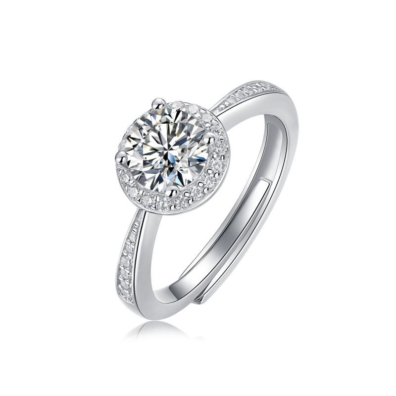 Adjustable Open Ring Women With Moissanite Square Setting Geometric Style Sterling Fashion Jewelry Gift