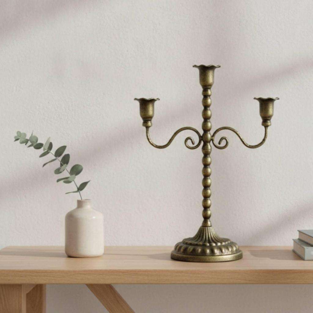 Candlestick Holder with Scrollwork Tabletop Taper Candle Metal Candelabra