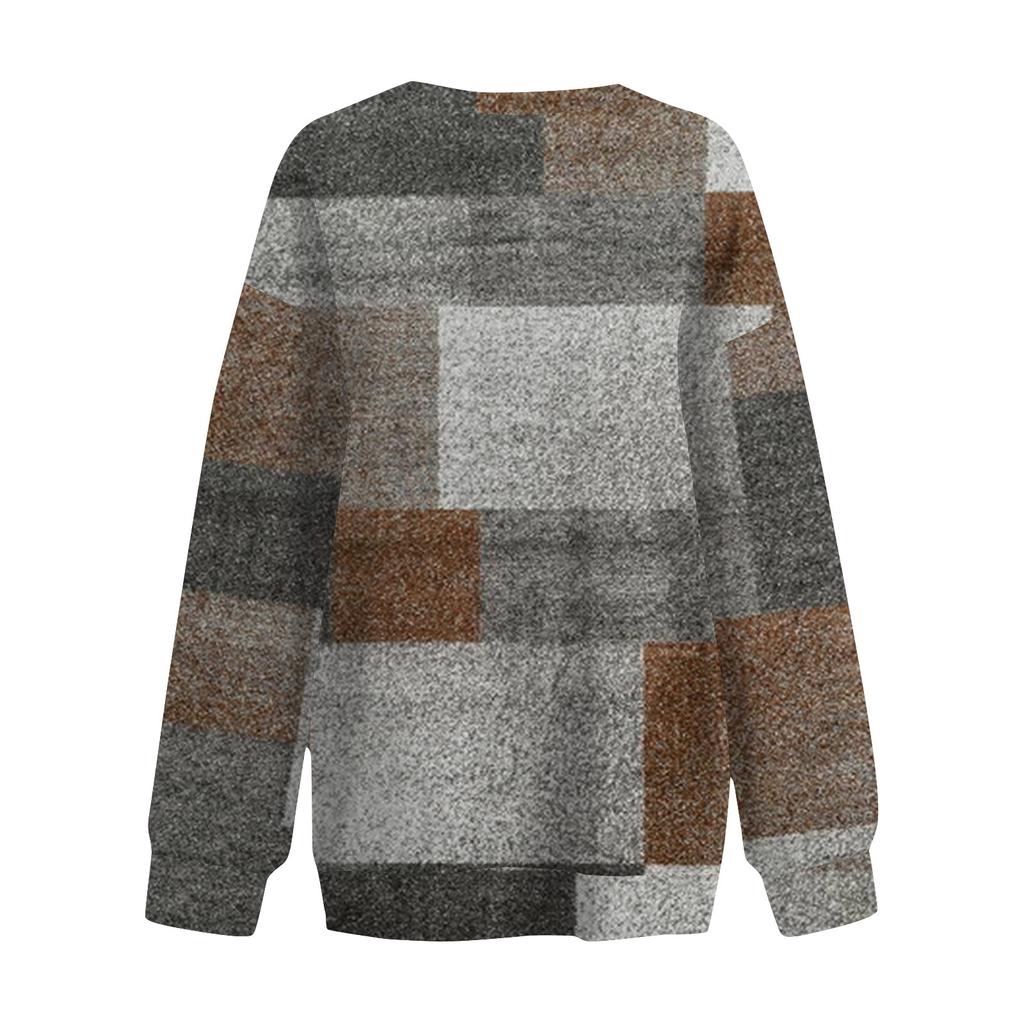 Женский повседневный свободный свитер с круглым вырезом и длинными рукавами с принтом и карманом