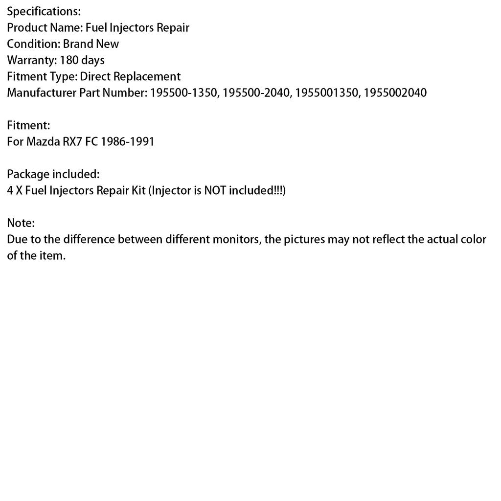 4 ШТ. Уплотнительное кольцо топливной форсунки, фильтр, уплотнитель, подходит для Mazda RX-7 FC 13B Rotary 1986-1991