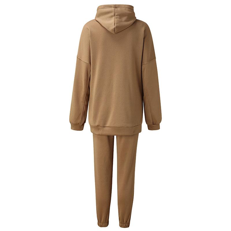 WTEMPO Женский спортивный костюм, комплект из двух предметов с флисовым капюшоном, свободные толстовки, штаны для бега, женский осенний повседневный однотонный спортивный костюм