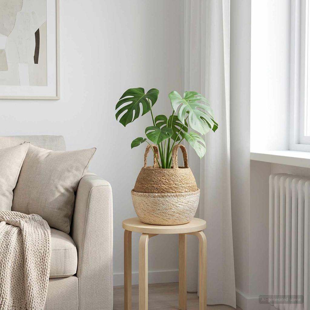 Seagrass Plant Pot with Handles White Ø 22 x 20 cm 100percent  Seagrass