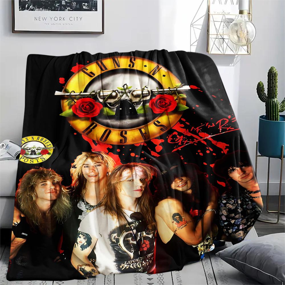 1 шт. Фланелевое одеяло с принтом Guns&Roses, Высокое качество, Удобное для всех сезонов, Декор для дома, Тепло и уют, Идеально для подарков