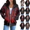 Women's Casual Long Sleeve Zip-Up Hooded Sweatshirt with Halloween Print