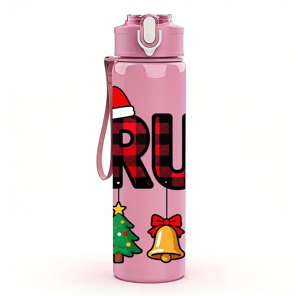 1PC Plaid Bruh Santa Ornament Set 750ml Color Plastic Water Bottle Leakproof Flip Straw Lid For Sports Office Home Use