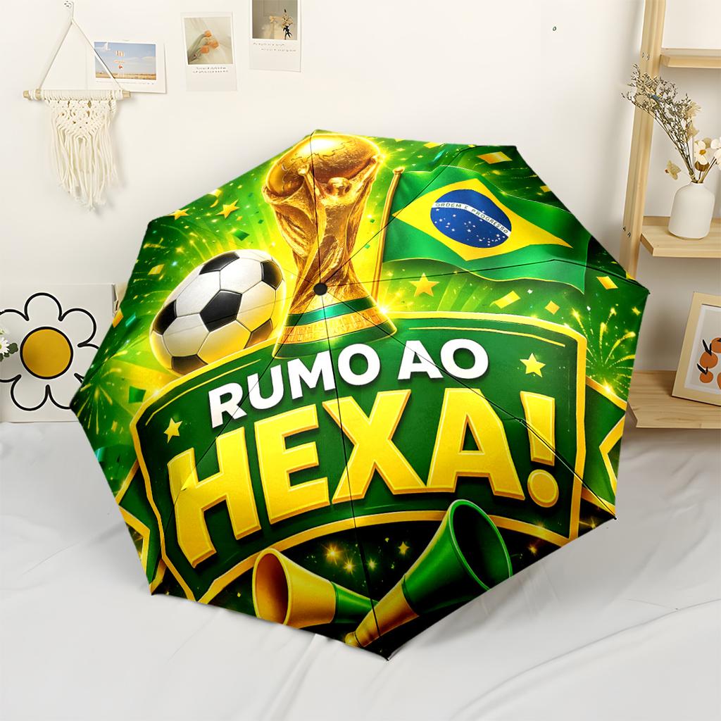 Brazilian Football Celebration Automatic Umbrella Compact 8-Rib Design Durable for Outdoor Daily Use Outdoor Accessory Birthday/Christmas Gift