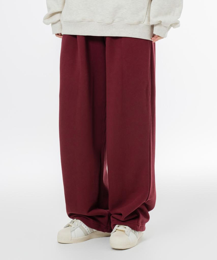 MOZMOZ Soft Terry Single-Pleat Wide String Training Pants Burgundy