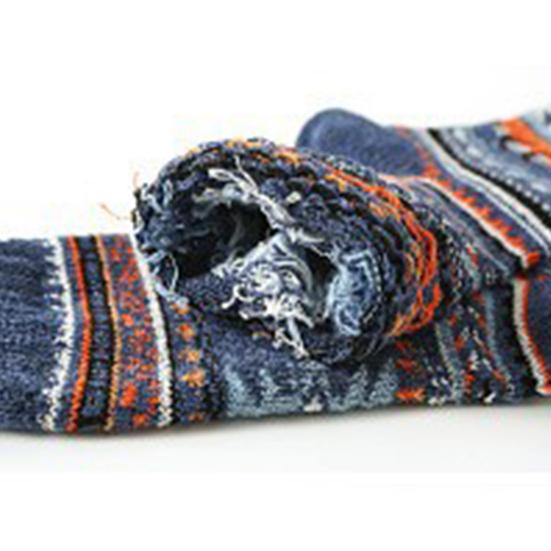 5 Pairs Men Winter Socks Mid-tube Thick Thermal Insulation Ethnic Style Home Bedroom Wear Floor Socks Colorblock Anti-slip Knitted Daily Wear Socks